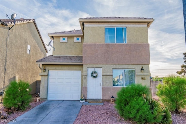4195 Story Rock St, Las Vegas, NV 89115 - view of front of house featuring concrete driveway, a garage, fence, and stucco siding