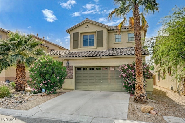10519 Bella Camrosa Dr, Las Vegas, NV 89141 - view of front of property with stucco siding, an attached garage, driveway, and a tile roof
