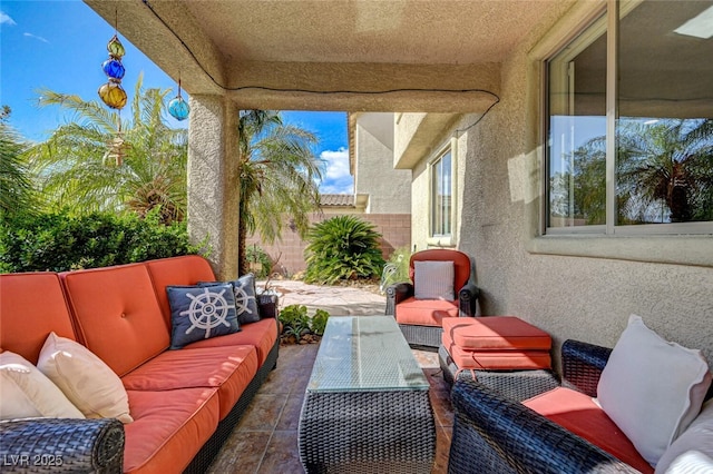 10519 Bella Camrosa Dr, Las Vegas, NV 89141 - view of patio / terrace with an outdoor living space and a fenced backyard