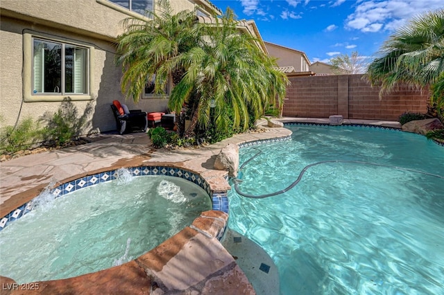 10519 Bella Camrosa Dr, Las Vegas, NV 89141 - view of pool with a fenced in pool, a fenced backyard, an in ground hot tub, and a patio area