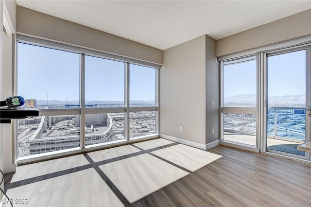 empty room featuring baseboards and wood finished floors