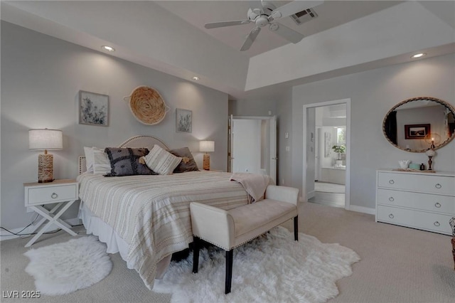 4594 Blue Mesa Way, Las Vegas, NV 89129 - carpeted bedroom with recessed lighting, baseboards, visible vents, and ensuite bath