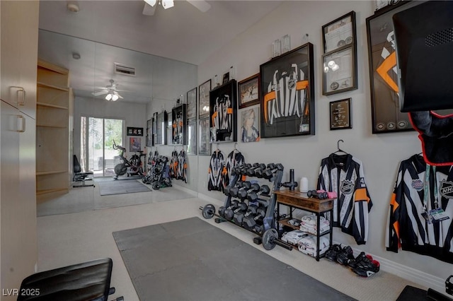 4594 Blue Mesa Way, Las Vegas, NV 89129 - exercise area featuring visible vents, baseboards, and ceiling fan