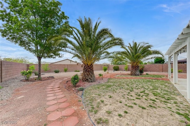 view of yard with a fenced backyard