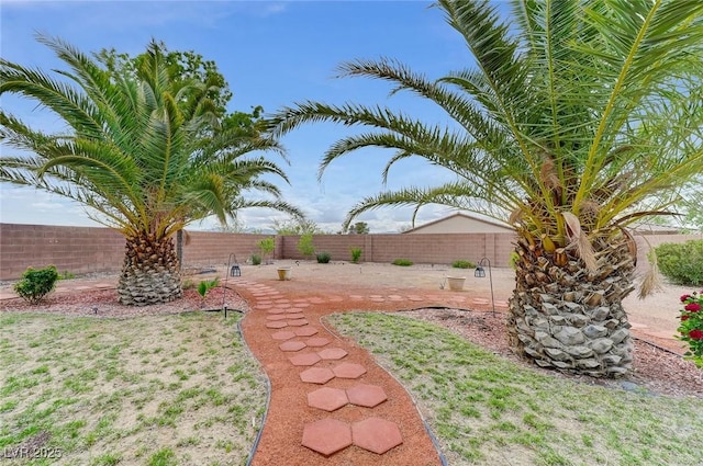 view of yard featuring a patio and a fenced backyard