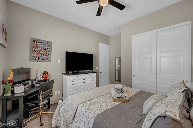 6325 Gambetta St, Las Vegas, NV 89115 - carpeted bedroom featuring ceiling fan, visible vents, and a closet