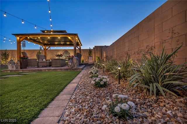 6325 Gambetta St, Las Vegas, NV 89115 - view of yard with a fenced backyard, a patio, a gazebo, and an outdoor living space