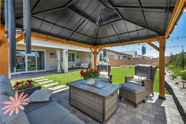 6325 Gambetta St, Las Vegas, NV 89115 - view of patio with an outdoor living space, fence, and a gazebo