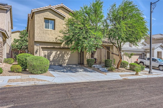 8091 Mosaic Sunrise Ln, Las Vegas, NV 89166 - view of front of house featuring a garage, driveway, stucco siding, and a tiled roof