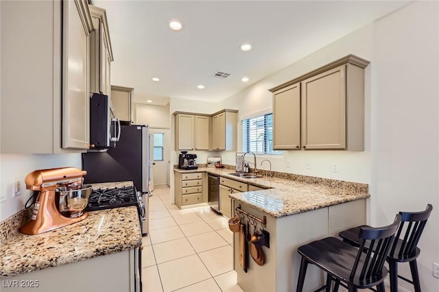 8091 Mosaic Sunrise Ln, Las Vegas, NV 89166 - kitchen featuring stainless steel microwave, light stone countertops, dishwashing machine, light tile patterned floors, and recessed lighting