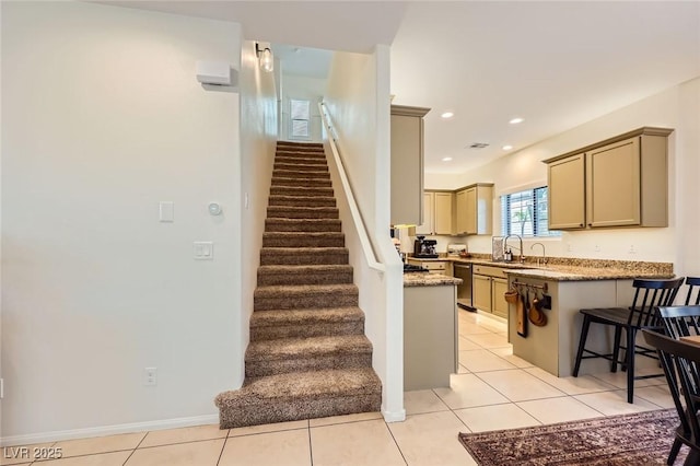 8091 Mosaic Sunrise Ln, Las Vegas, NV 89166 - staircase with tile patterned flooring and recessed lighting
