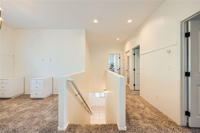8091 Mosaic Sunrise Ln, Las Vegas, NV 89166 - corridor with carpet floors, an upstairs landing, and recessed lighting