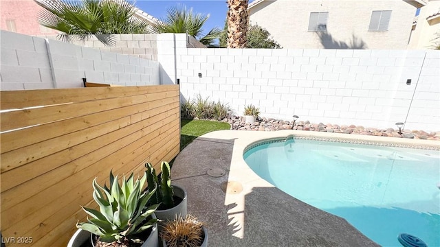 view of pool featuring a fenced in pool and a fenced backyard