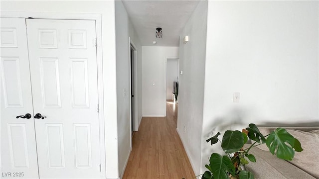 hall featuring baseboards and light wood-style floors