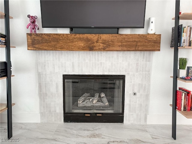 interior details with a fireplace