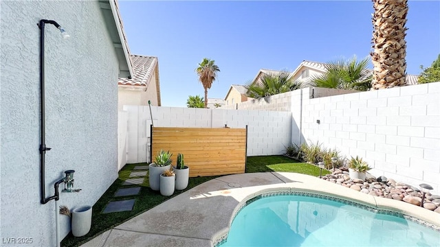 view of pool with a fenced backyard and a fenced in pool