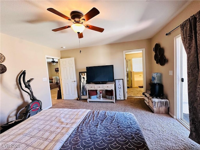 5634 Bishop Flowers St, Las Vegas, NV 89130 - bedroom with carpet, ensuite bathroom, ceiling fan, and access to outside