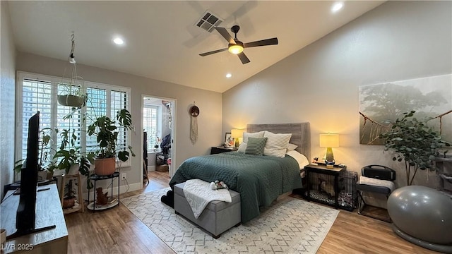 2701 Brookstone Ct, Las Vegas, NV 89117 - bedroom featuring ceiling fan, visible vents, baseboards, light wood-style floors, and recessed lighting
