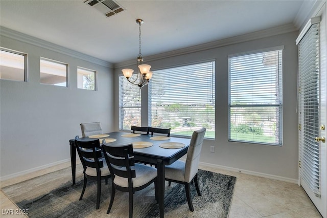 10372 Premia Pl, Las Vegas, NV 89135 - dining room with a chandelier, crown molding, baseboards, and light tile patterned flooring