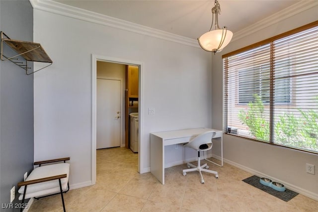 10372 Premia Pl, Las Vegas, NV 89135 - office area featuring ornamental molding, light tile patterned floors, and baseboards