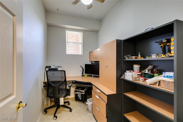 10372 Premia Pl, Las Vegas, NV 89135 - home office featuring a ceiling fan, light tile patterned flooring, and baseboards