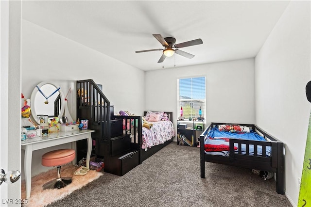 bedroom featuring carpet floors and ceiling fan