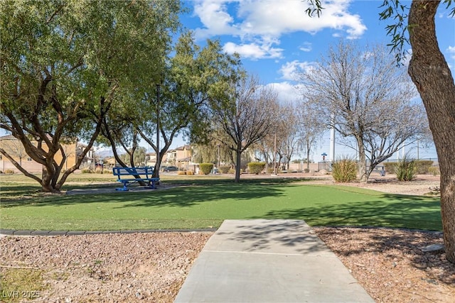 view of property's community with a yard