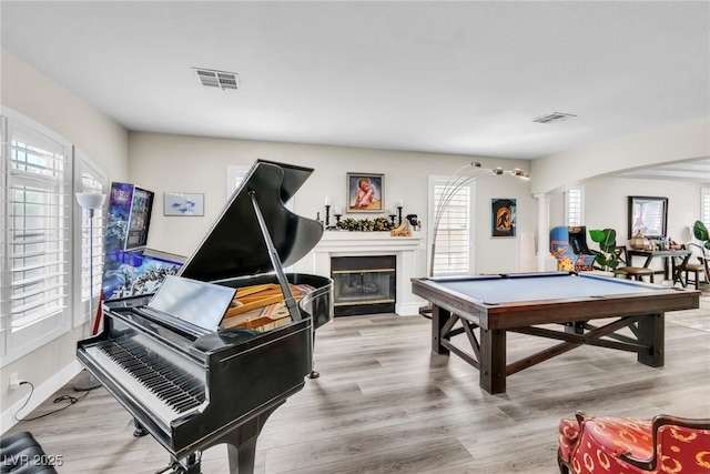 rec room featuring visible vents, billiards, and a healthy amount of sunlight