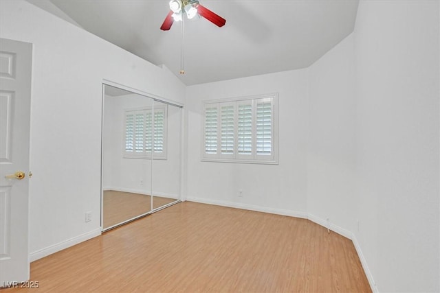 880 Autumn Canyon Way, Henderson, NV 89002 - unfurnished bedroom featuring a closet, a ceiling fan, baseboards, and wood finished floors