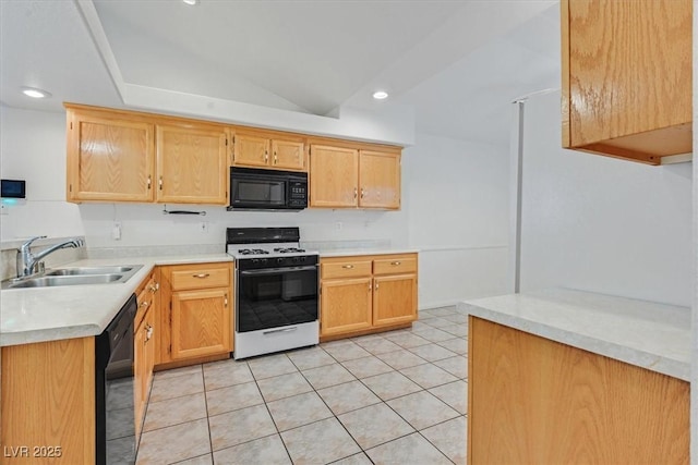880 Autumn Canyon Way, Henderson, NV 89002 - kitchen with recessed lighting, light countertops, a sink, light tile patterned floors, and black appliances