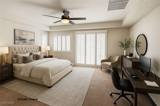 6134 Burleson Ranch Rd, Las Vegas, NV 89131 - bedroom featuring carpet floors, multiple windows, a desk, and ceiling fan
