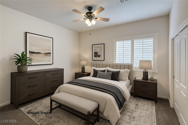 6134 Burleson Ranch Rd, Las Vegas, NV 89131 - carpeted bedroom featuring a closet, baseboards, and a ceiling fan