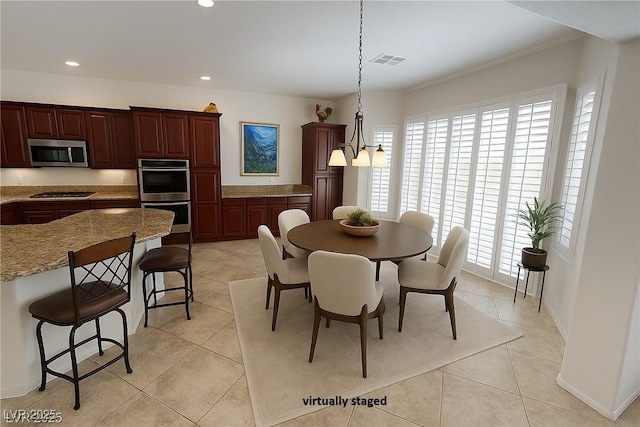 6134 Burleson Ranch Rd, Las Vegas, NV 89131 - dining area with recessed lighting, light tile patterned flooring, and ornamental molding