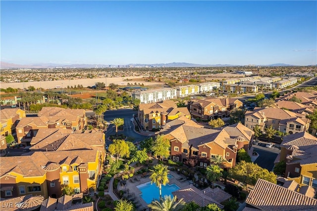 bird's eye view featuring a mountain view and a residential view