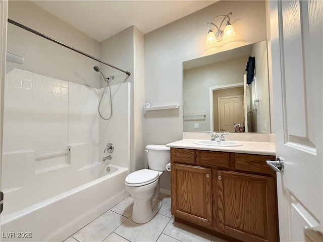 full bathroom with toilet, tile patterned floors, shower / bath combination, and vanity
