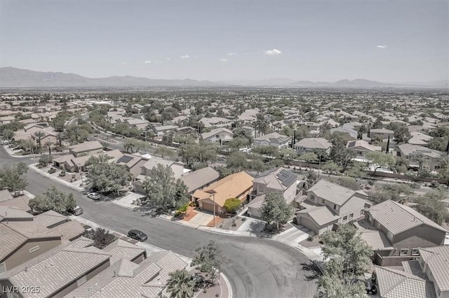 aerial view featuring a residential view and a mountain view