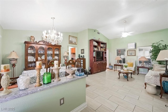 2725 Byron Dr, Las Vegas, NV 89134 - dining area featuring lofted ceiling, a chandelier, and a ceiling fan