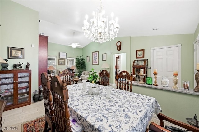 2725 Byron Dr, Las Vegas, NV 89134 - dining space with a ceiling fan, a chandelier, and lofted ceiling
