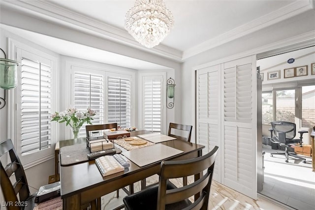 2725 Byron Dr, Las Vegas, NV 89134 - dining space with a chandelier, an office area, and ornamental molding