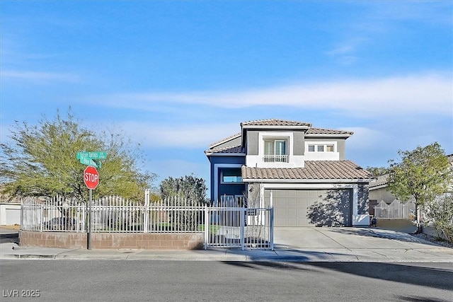 3738 Falcon Springs Dr, Las Vegas, NV 89147 - mediterranean / spanish house with a tiled roof, an attached garage, fence, and driveway