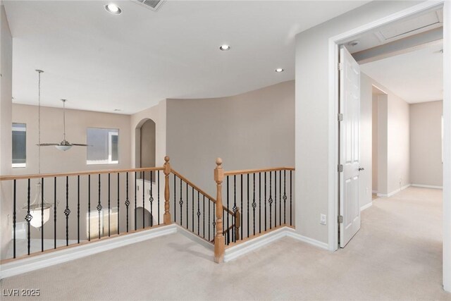 7736 Villa Andrade Ave, Las Vegas, NV 89131 - corridor featuring an upstairs landing, carpet flooring, baseboards, and recessed lighting
