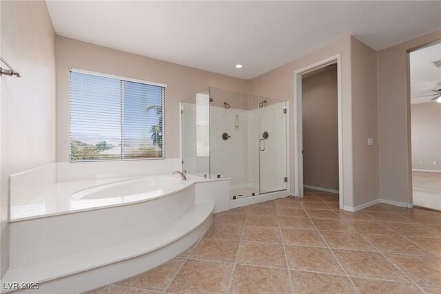 7736 Villa Andrade Ave, Las Vegas, NV 89131 - full bathroom featuring a garden tub, a shower stall, tile patterned floors, and recessed lighting