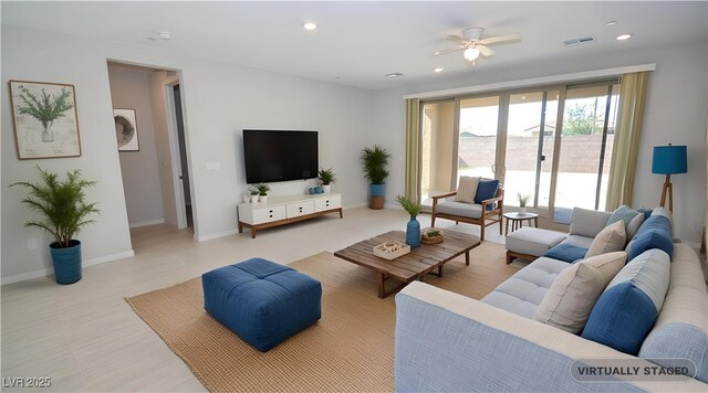12101 Arrebol Ave, Las Vegas, NV 89138 - living room featuring ceiling fan and recessed lighting