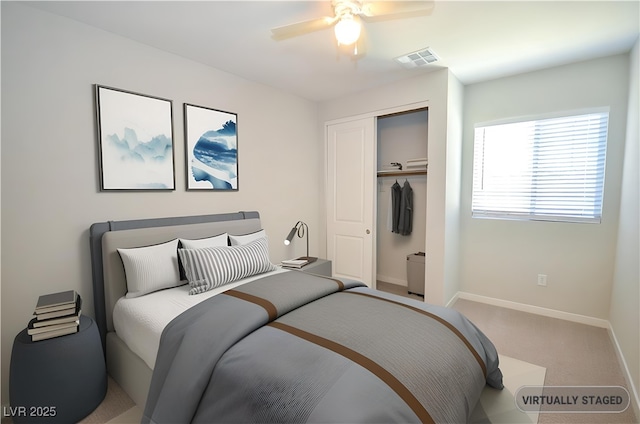 12101 Arrebol Ave, Las Vegas, NV 89138 - bedroom with carpet flooring, a closet, and a ceiling fan