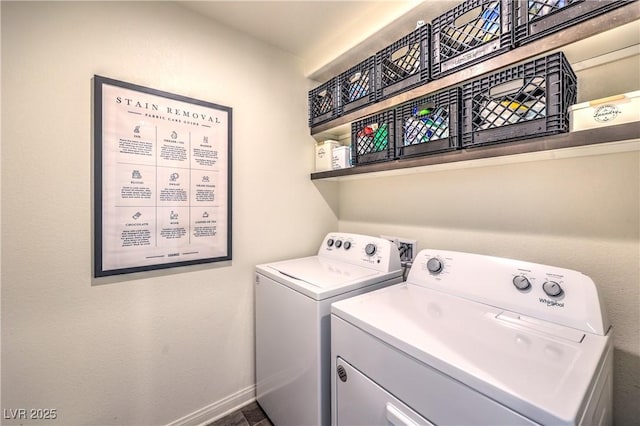 laundry area with laundry area, baseboards, and washing machine and clothes dryer