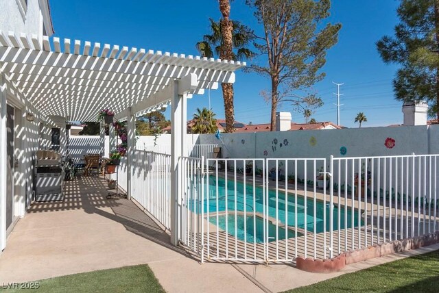 3008 Blue Fin Cir, Las Vegas, NV 89128 - view of swimming pool with a community hot tub, a fenced backyard, a pergola, and a patio