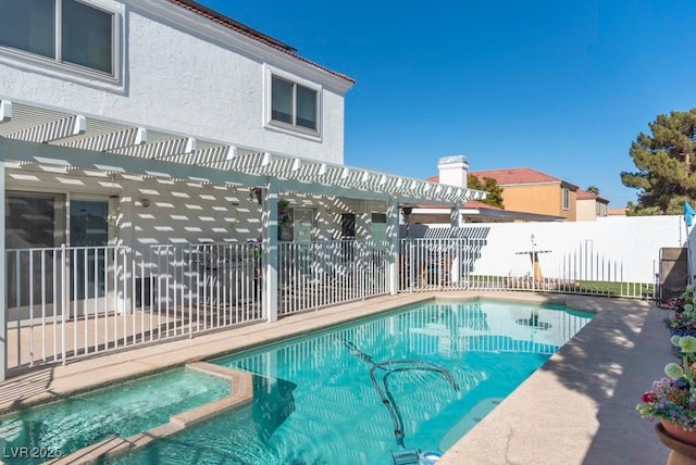 3008 Blue Fin Cir, Las Vegas, NV 89128 - view of pool with a pergola, fence, a pool with connected hot tub, and a patio