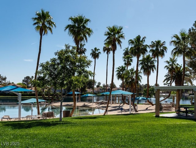 3008 Blue Fin Cir, Las Vegas, NV 89128 - dock area featuring a lawn and a water view