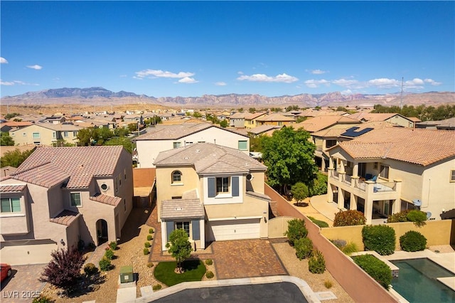 aerial view with a residential view and a mountain view