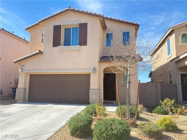 5513 Silent Springs Dr, Las Vegas, NV 89122 - view of front facade featuring concrete driveway, a garage, fence, and stucco siding